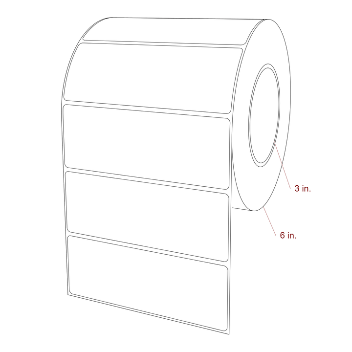 5.5 Inch x 2 Inch Rectangle Inkjet Label Roll - 3 Inch Core - 6 Inch Roll OD - 3D Perspective