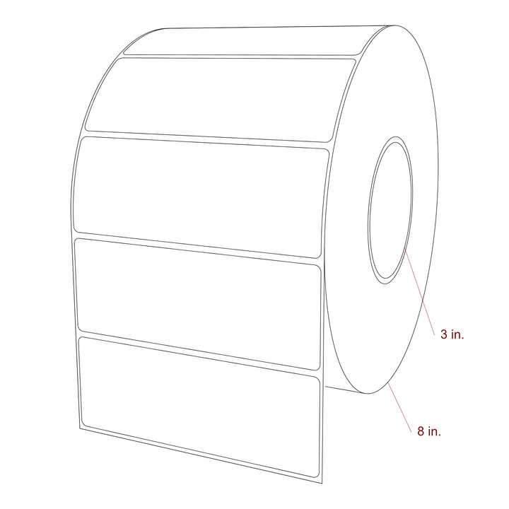 5.5 Inch x 2 Inch Rectangle Inkjet Label Roll - 3 Inch Core - 8 Inch Roll OD - 3D Perspective