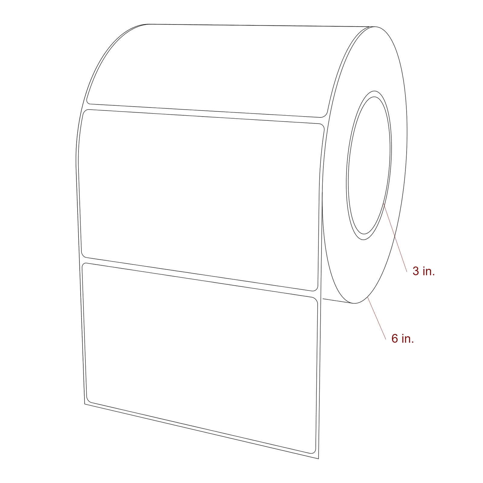 5.5 Inch x 3.25 Inch Rectangle Inkjet Label Roll - 3 Inch Core - 6 Inch Roll OD - 3D Perspective