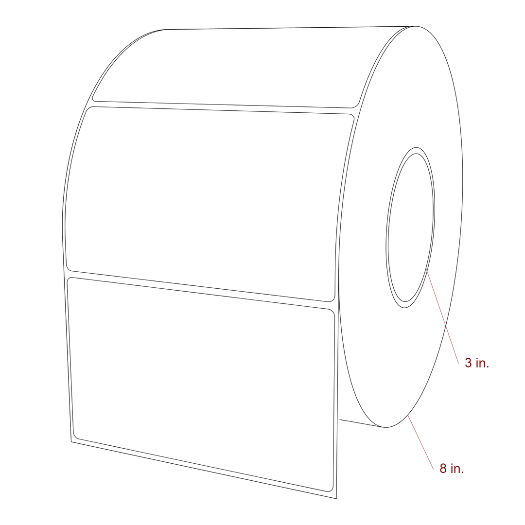 5.5 Inch x 3.25 Inch Rectangle Inkjet Label Roll - 3 Inch Core - 8 Inch Roll OD - 3D Perspective