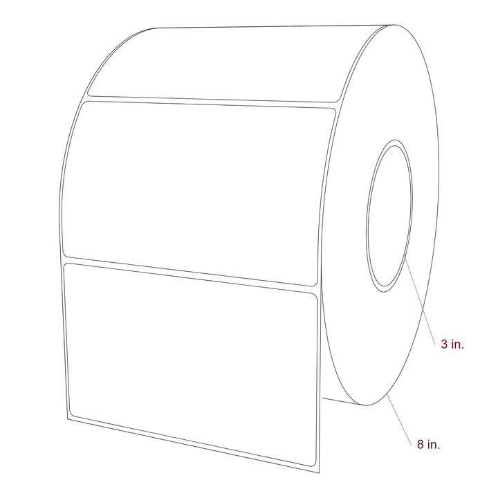 5.5 Inch x 3.25 Inch Rectangle Inkjet Label Roll - 3 Inch Core - 8 Inch Roll OD - 3D Perspective