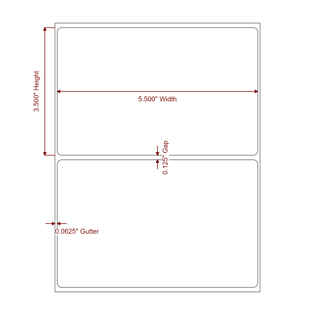 5.5 Inch x 3.5 Inch Rectangle Inkjet Label Roll - 2D Drawing