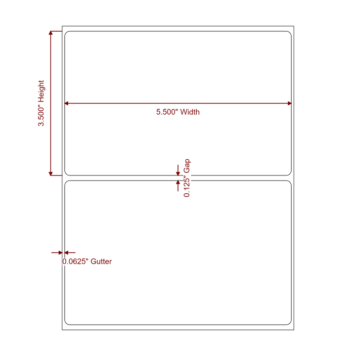 5.5 Inch x 3.5 Inch Rectangle Inkjet Label Roll - 2D Drawing