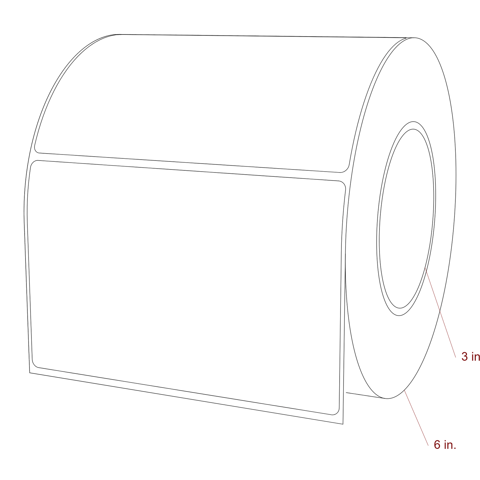 5.5 Inch x 3.5 Inch Rectangle Inkjet Label Roll - 3 Inch Core - 6 Inch Roll OD - 3D Perspective