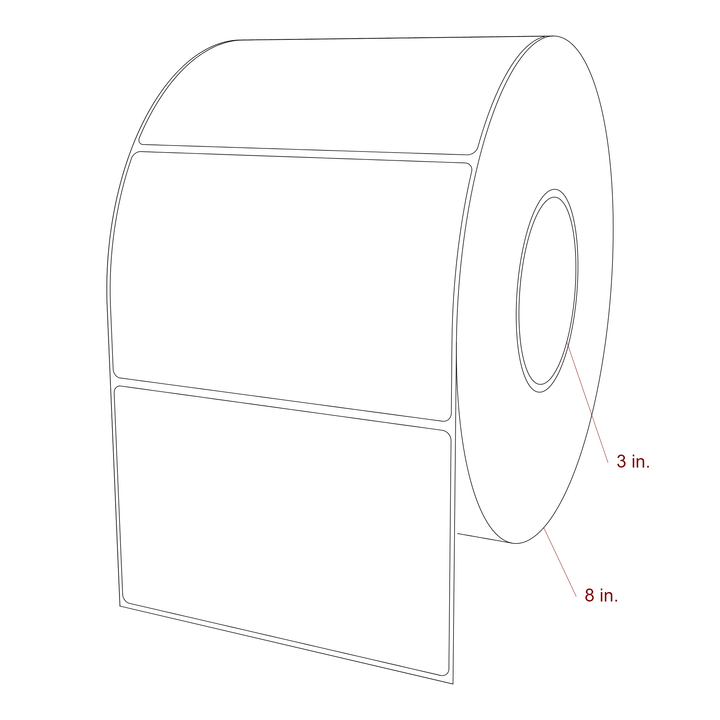 5.5 Inch x 3.5 Inch Rectangle Inkjet Label Roll - 3 Inch Core - 8 Inch Roll OD - 3D Perspective