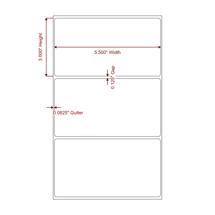5.5 Inch x 3 Inch Rectangle Inkjet Label Roll - 2D Drawing