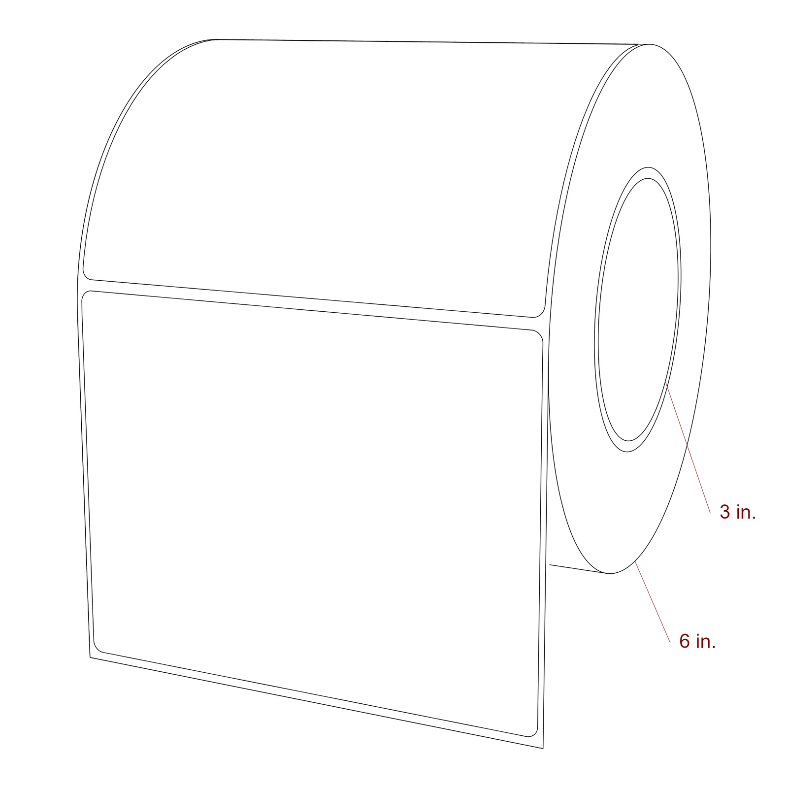 5.5 Inch x 4.25 Inch Rectangle Inkjet Label Roll - 3 Inch Core - 6 Inch Roll OD - 3D Perspective