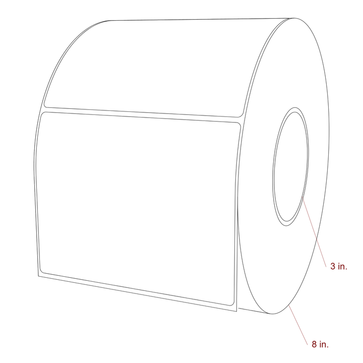 5.5 Inch x 4.25 Inch Rectangle Inkjet Label Roll - 3 Inch Core - 8 Inch Roll OD - 3D Perspective