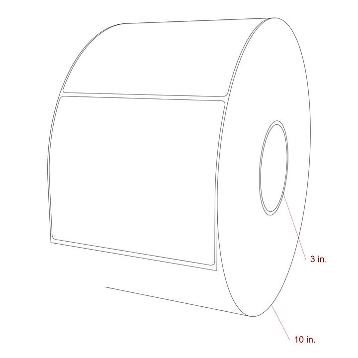 5.5 Inch x 4.5 Inch Rectangle Inkjet Label Roll - 3 Inch Core - 10 Inch Roll OD - 3D Perspective