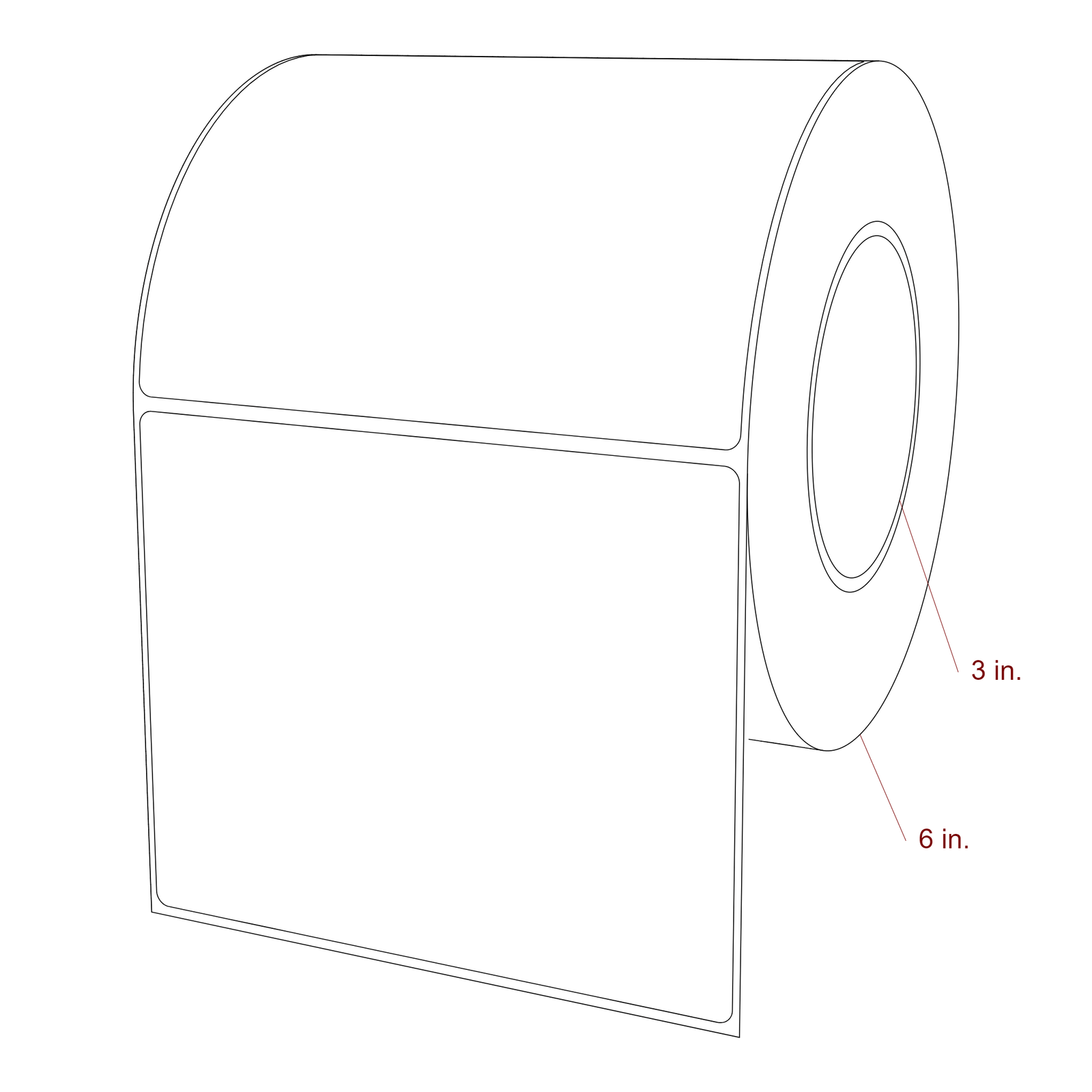5.5 Inch x 4.5 Inch Rectangle Inkjet Label Roll - 3 Inch Core - 6 Inch Roll OD - 3D Perspective