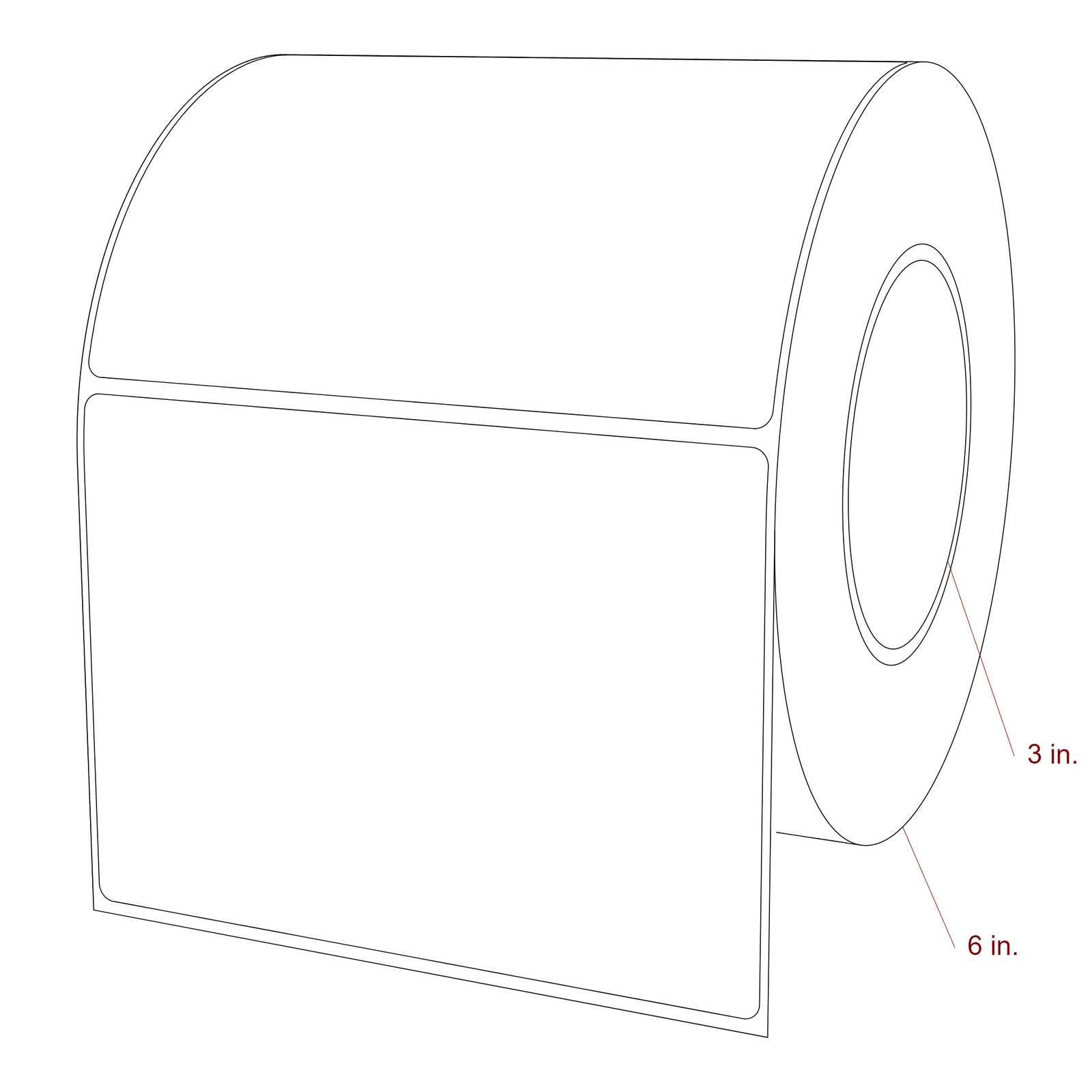 5.5 Inch x 4 Inch Rectangle Inkjet Label Roll - 3 Inch Core - 6 Inch Roll OD - 3D Perspective