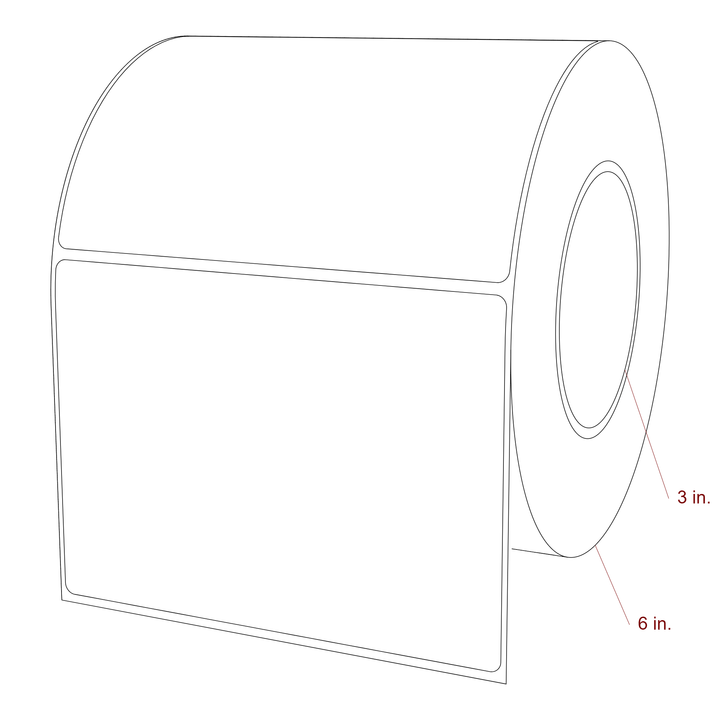 5.5 Inch x 4 Inch Rectangle Inkjet Label Roll - 3 Inch Core - 6 Inch Roll OD - 3D Perspective