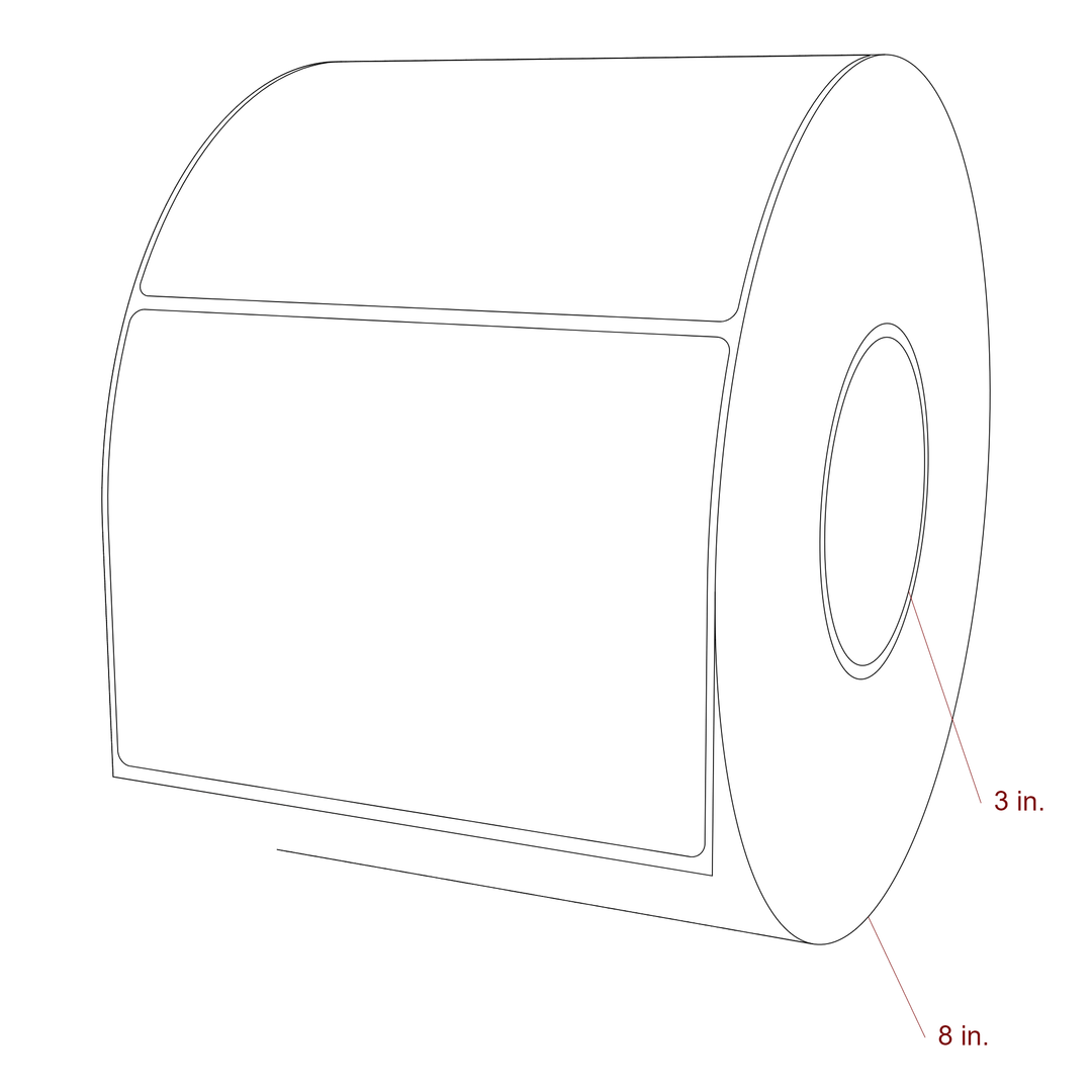 5.5 Inch x 4 Inch Rectangle Inkjet Label Roll - 3 Inch Core - 8 Inch Roll OD - 3D Perspective