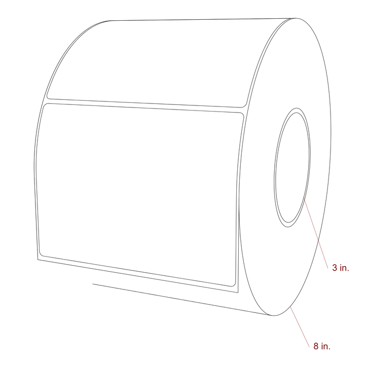 5.5 Inch x 4 Inch Rectangle Inkjet Label Roll - 3 Inch Core - 8 Inch Roll OD - 3D Perspective