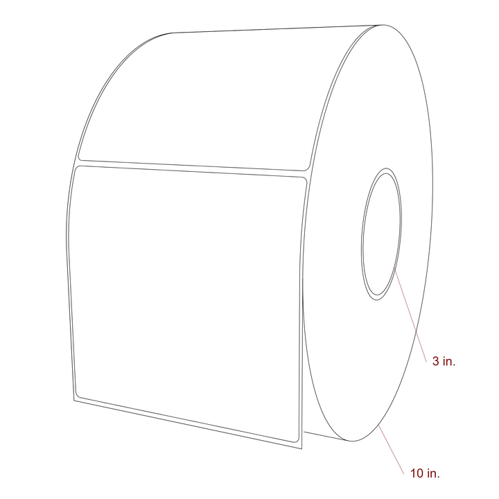5.5 Inch x 5.25 Inch Rectangle Inkjet Label Roll - 3 Inch Core - 10 Inch Roll OD - 3D Perspective
