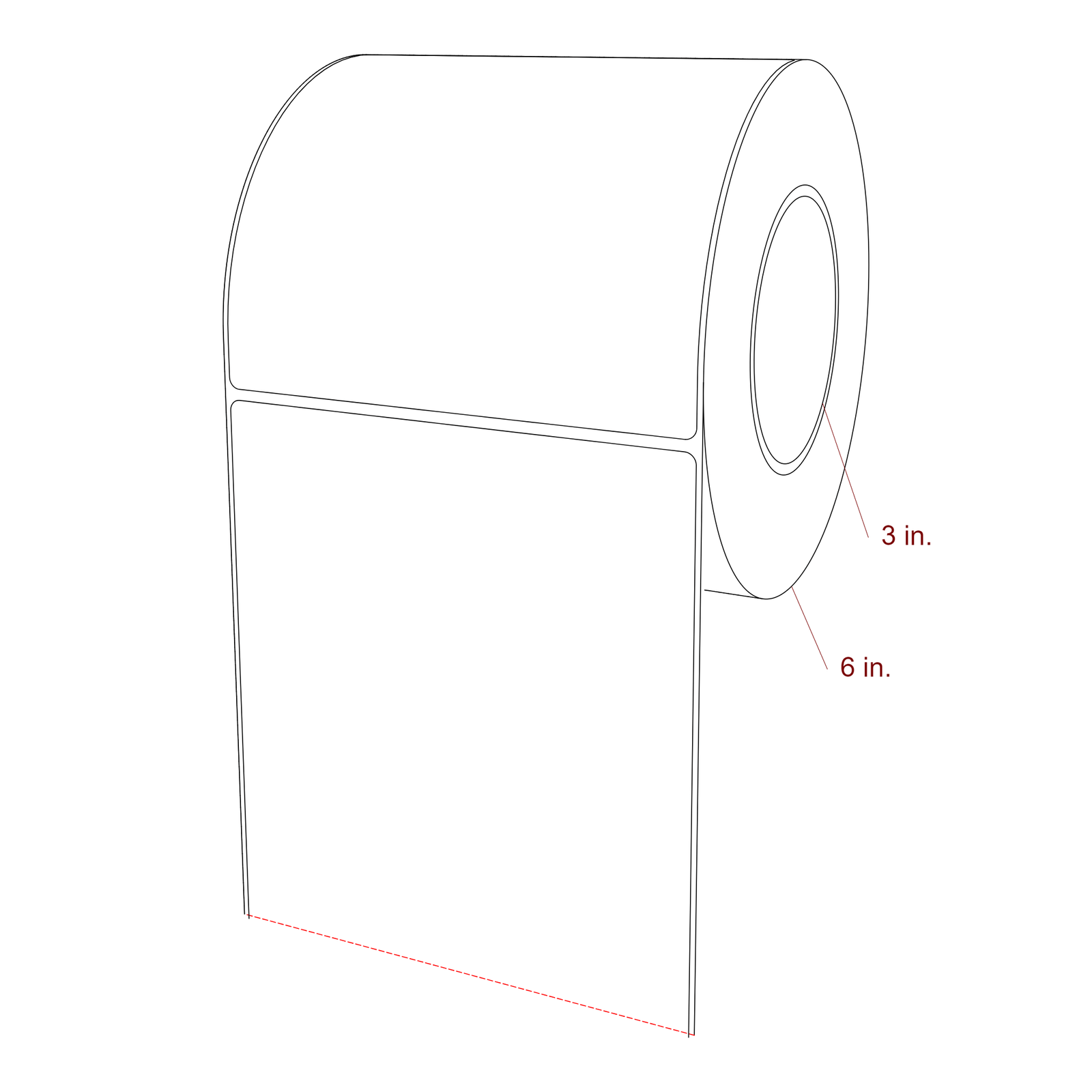 5.5 Inch x 5.25 Inch Rectangle Inkjet Label Roll - 3 Inch Core - 6 Inch Roll OD - 3D Perspective