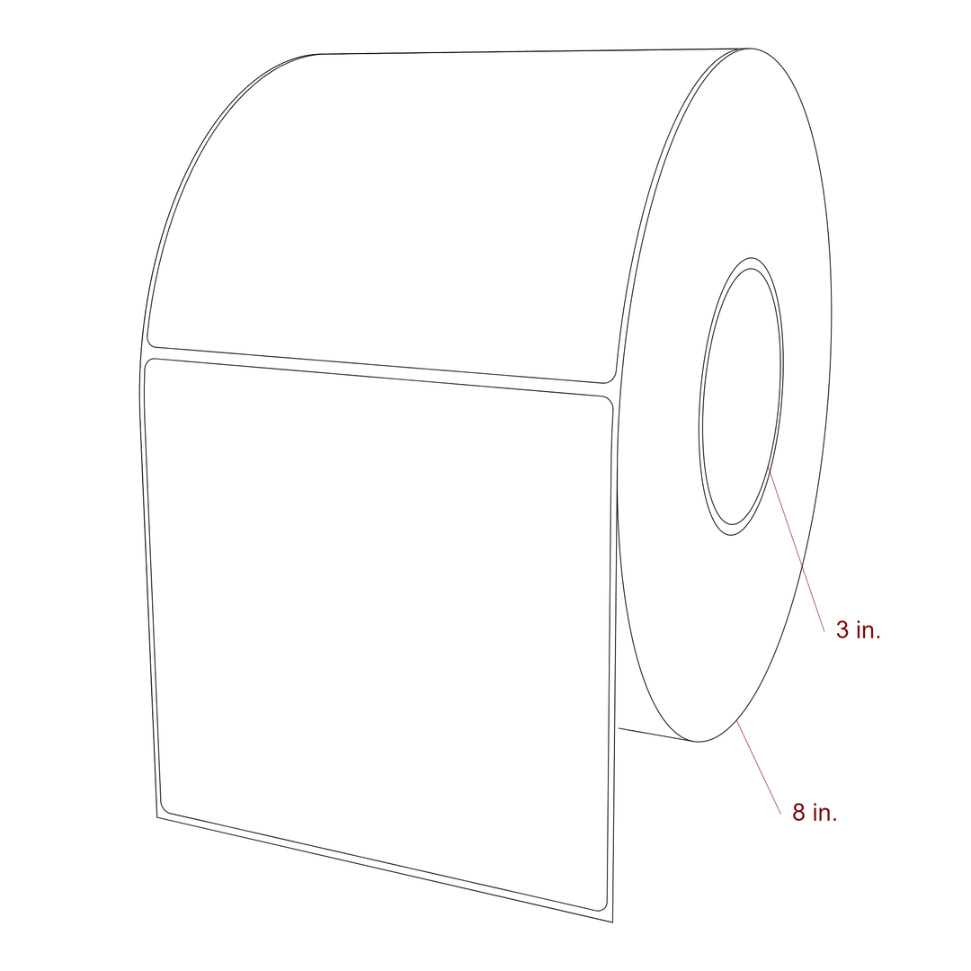5.5 Inch x 5.25 Inch Rectangle Inkjet Label Roll - 3 Inch Core - 8 Inch Roll OD - 3D Perspective