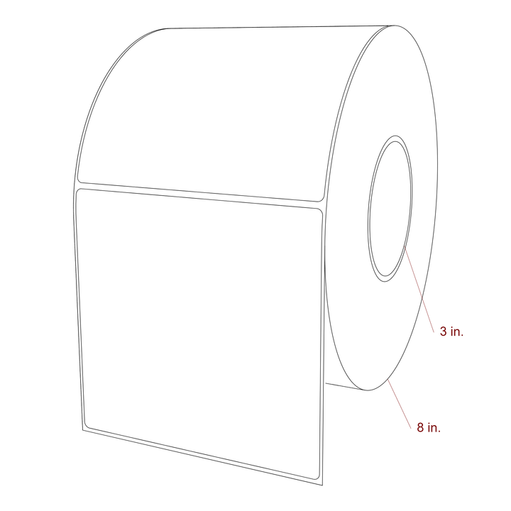 5.5 Inch x 5.25 Inch Rectangle Inkjet Label Roll - 3 Inch Core - 8 Inch Roll OD - 3D Perspective