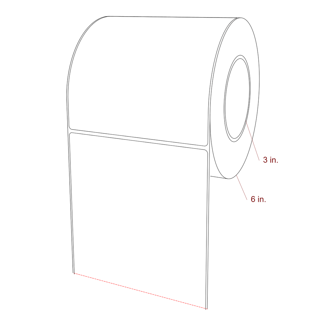 5.5 Inch x 5.75 Inch Rectangle Inkjet Label Roll - 3 Inch Core - 6 Inch Roll OD - 3D Perspective
