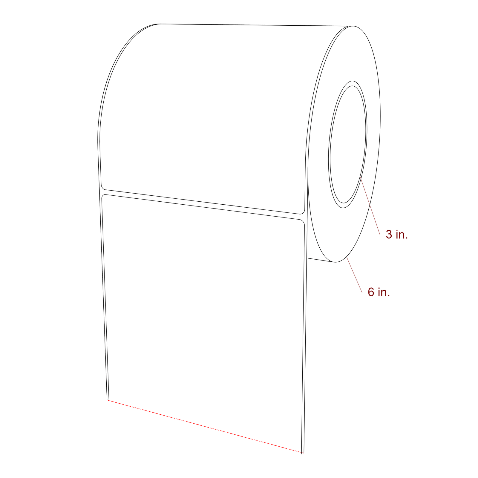 5.5 Inch x 5.75 Inch Rectangle Inkjet Label Roll - 3 Inch Core - 6 Inch Roll OD - 3D Perspective