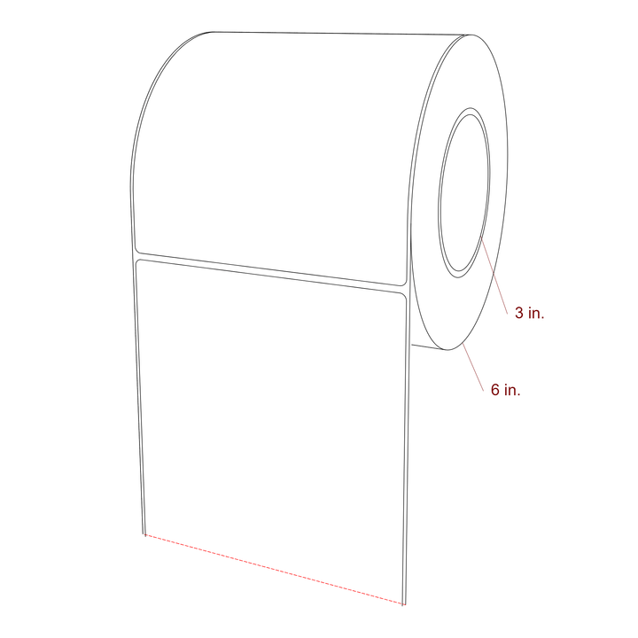 5.5 Inch x 5.75 Inch Rectangle Inkjet Label Roll - 3 Inch Core - 6 Inch Roll OD - 3D Perspective