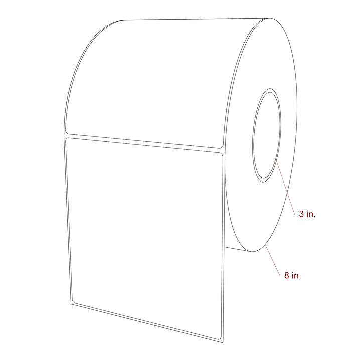 5.5 Inch x 5.75 Inch Rectangle Inkjet Label Roll - 3 Inch Core - 8 Inch Roll OD - 3D Perspective