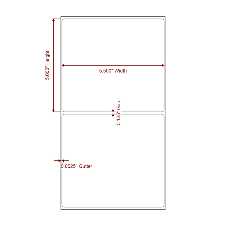 5.5 Inch x 5 Inch Rectangle Inkjet Label Roll - 2D Drawing