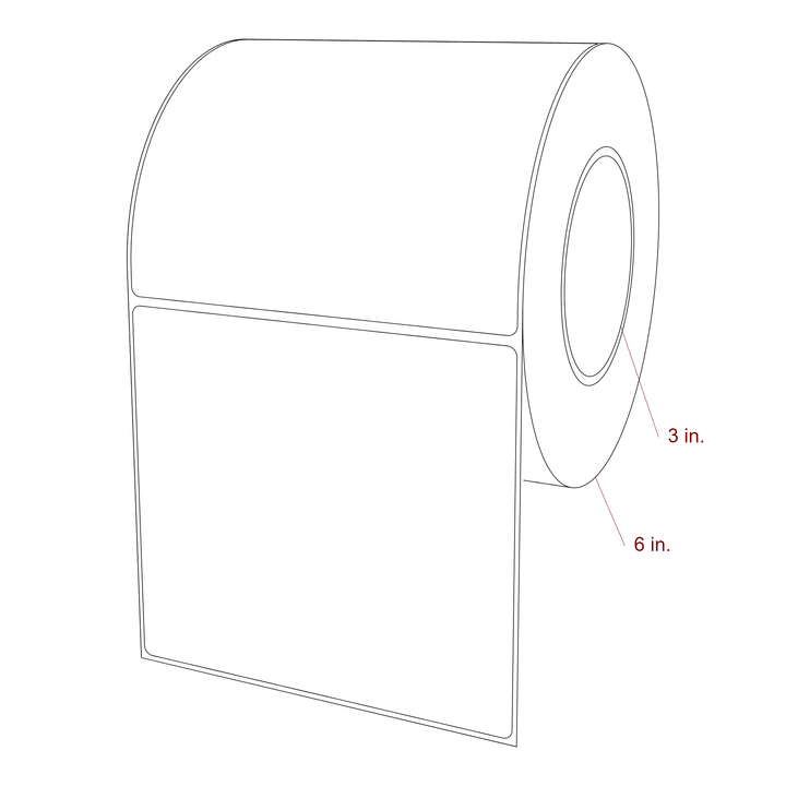 5.5 Inch x 5 Inch Rectangle Inkjet Label Roll - 3 Inch Core - 6 Inch Roll OD - 3D Perspective