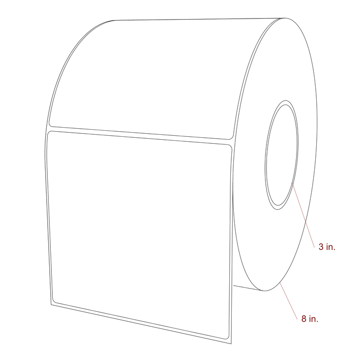 5.5 Inch x 5 Inch Rectangle Inkjet Label Roll - 3 Inch Core - 8 Inch Roll OD - 3D Perspective