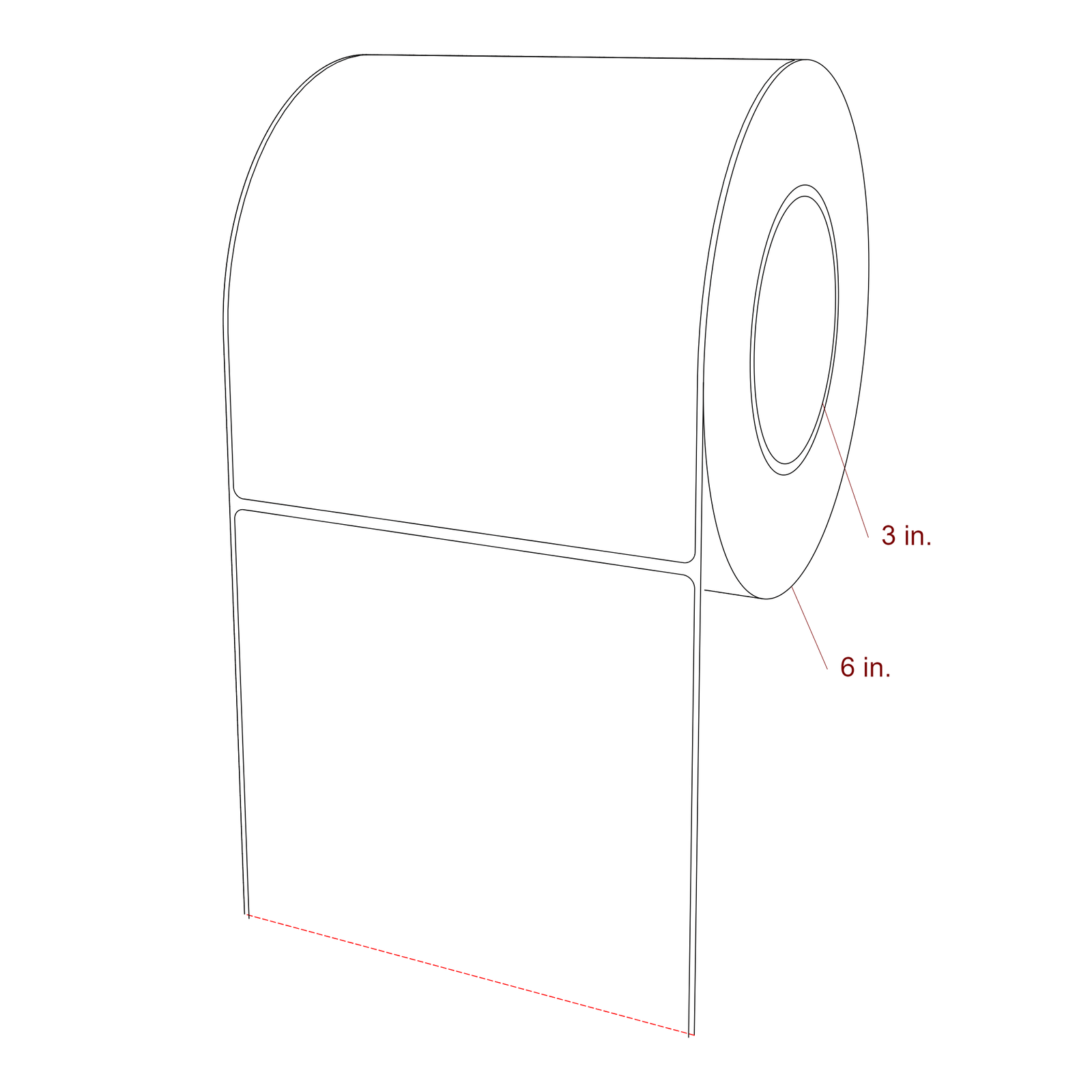 5.5 Inch x 6.5 Inch Rectangle Inkjet Label Roll - 3 Inch Core - 6 Inch Roll OD - 3D Perspective