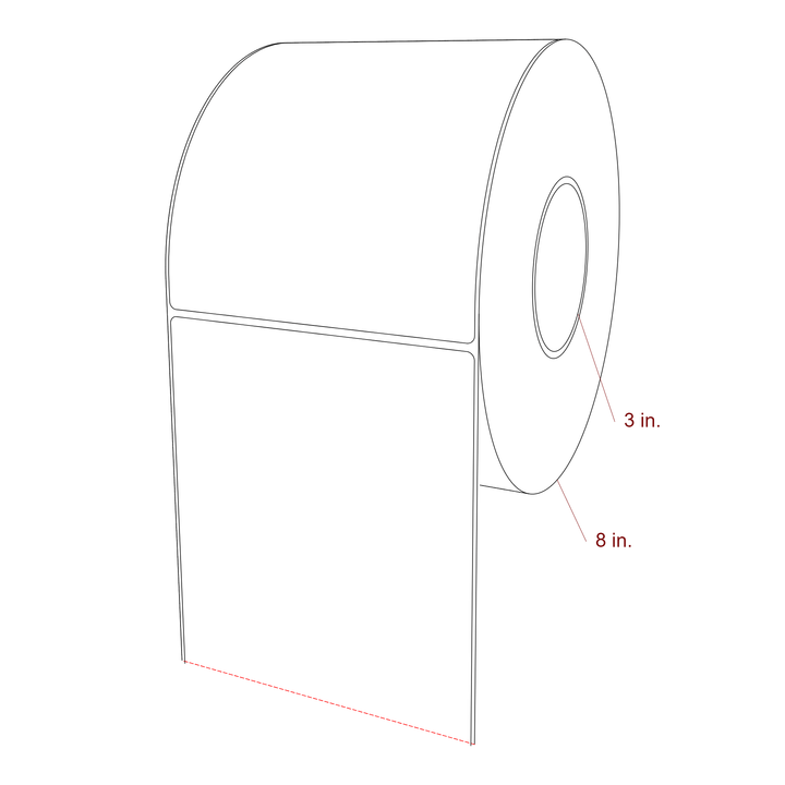 5.5 Inch x 6.5 Inch Rectangle Inkjet Label Roll - 3 Inch Core - 8 Inch Roll OD - 3D Perspective