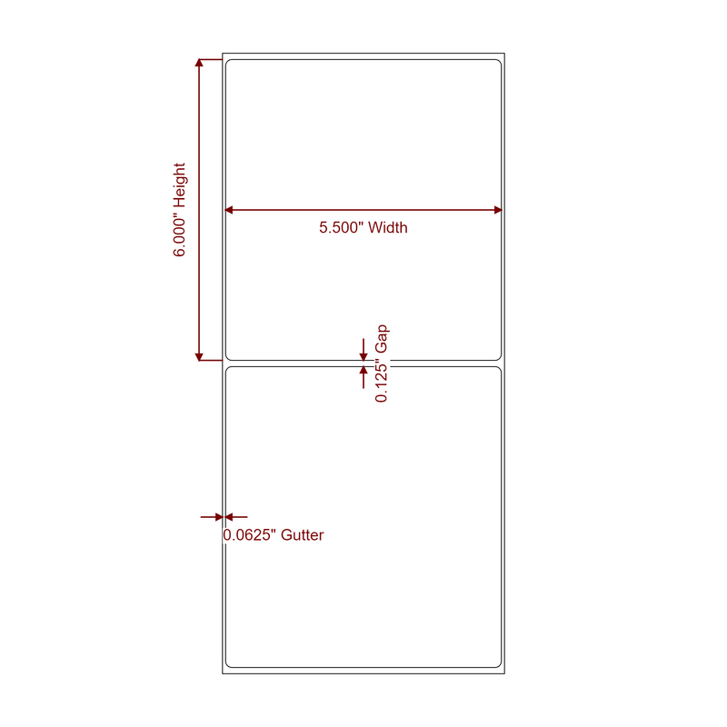 5.5" x 6" Inkjet Label Rolls | Fits Epson ColorWorks, VIPColor & Primera - Label Diagram
