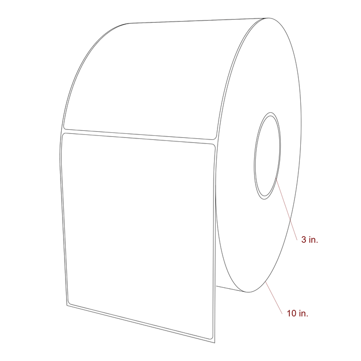 5.5 Inch x 6 Inch Rectangle Inkjet Label Roll - 3 Inch Core - 10 Inch Roll OD - 3D Perspective
