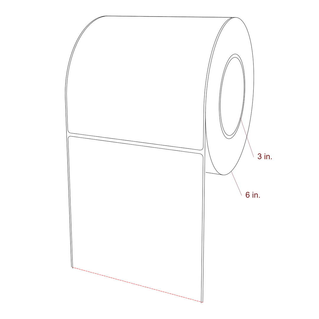 5.5 Inch x 6 Inch Rectangle Inkjet Label Roll - 3 Inch Core - 6 Inch Roll OD - 3D Perspective