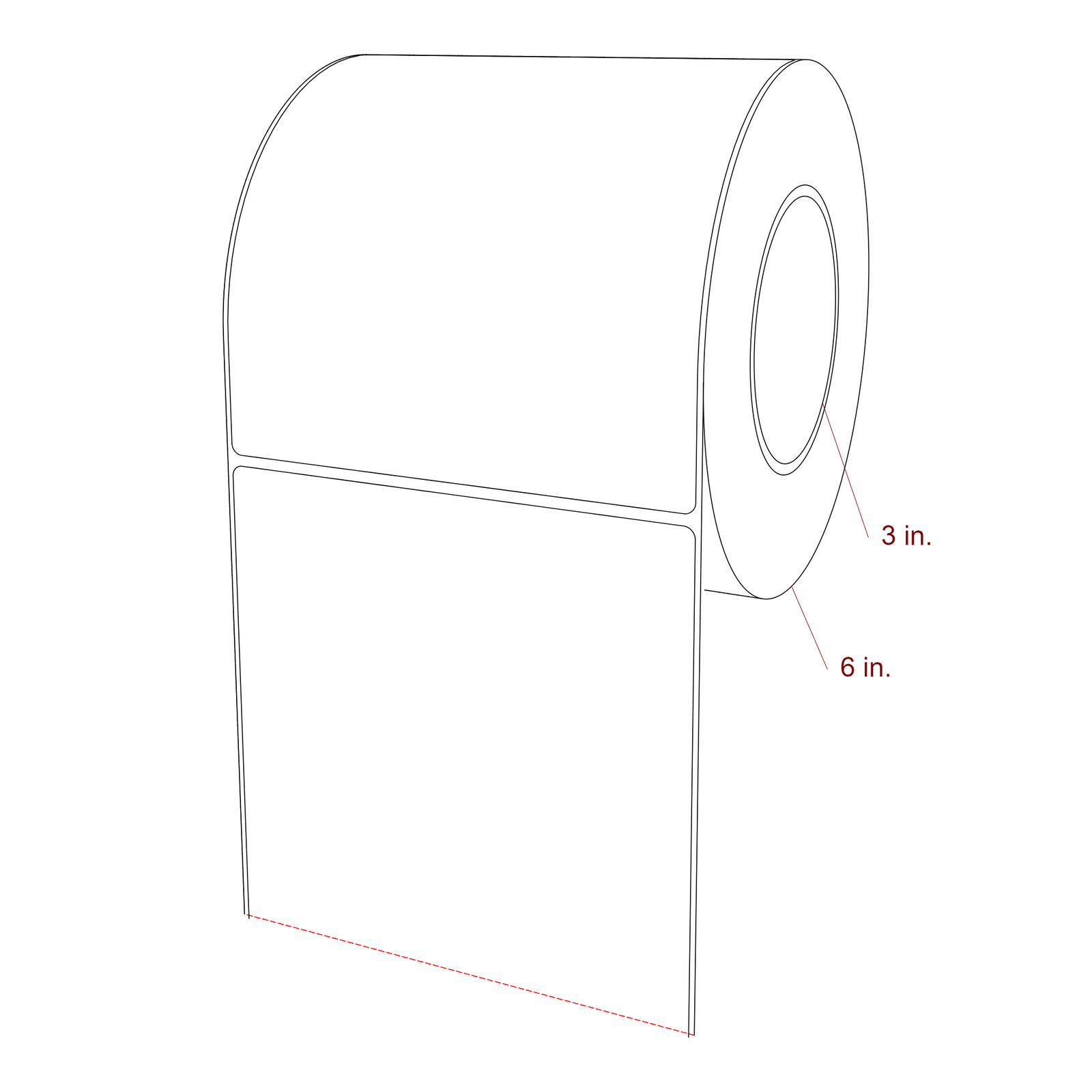 5.5 Inch x 6 Inch Rectangle Inkjet Label Roll - 3 Inch Core - 6 Inch Roll OD - 3D Perspective