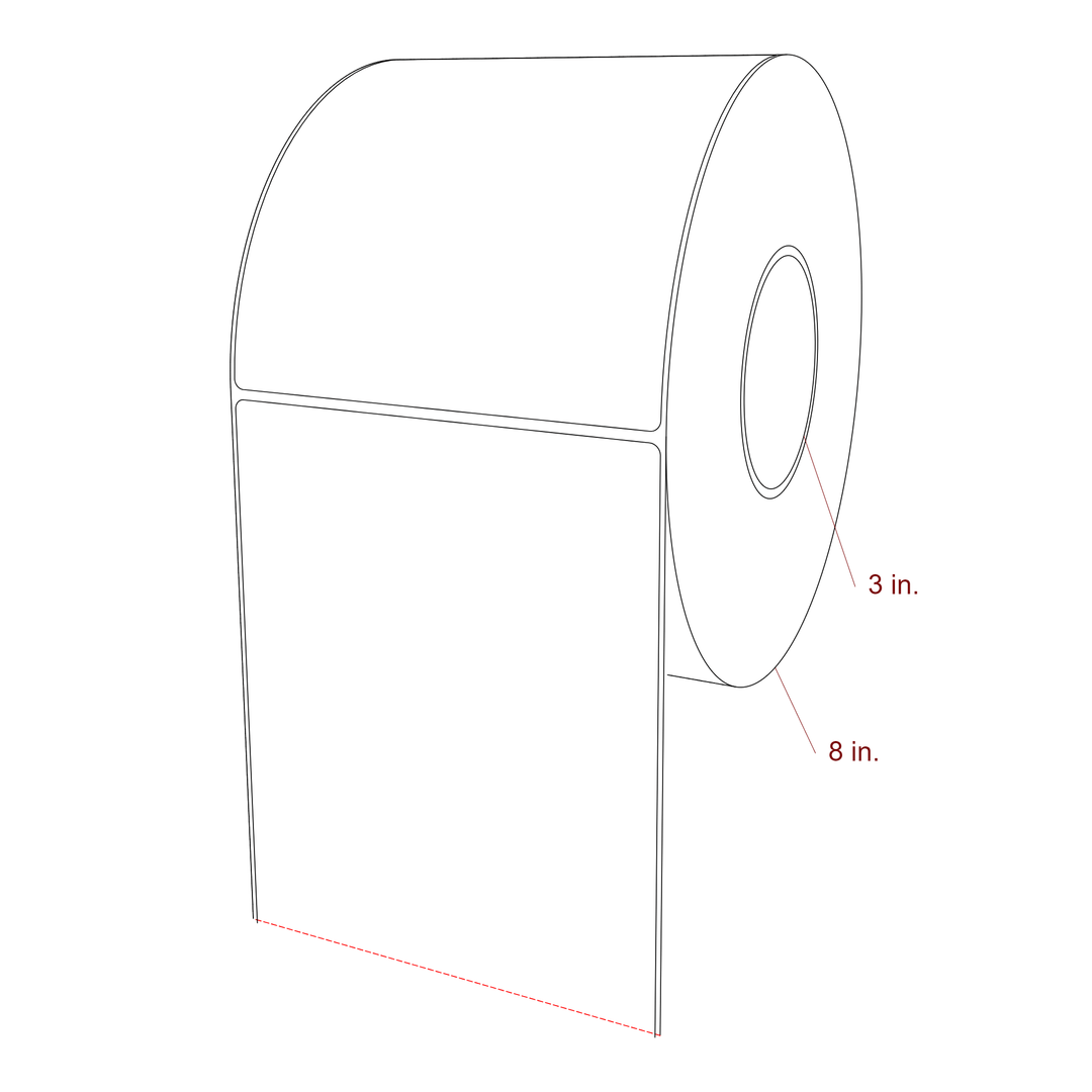 5.5 Inch x 6 Inch Rectangle Inkjet Label Roll - 3 Inch Core - 8 Inch Roll OD - 3D Perspective