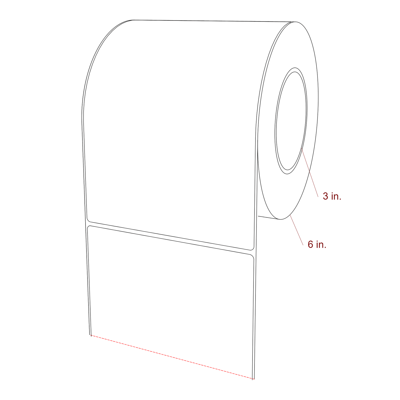 5.5 Inch x 7.75 Inch Rectangle Inkjet Label Roll - 3 Inch Core - 6 Inch Roll OD - 3D Perspective