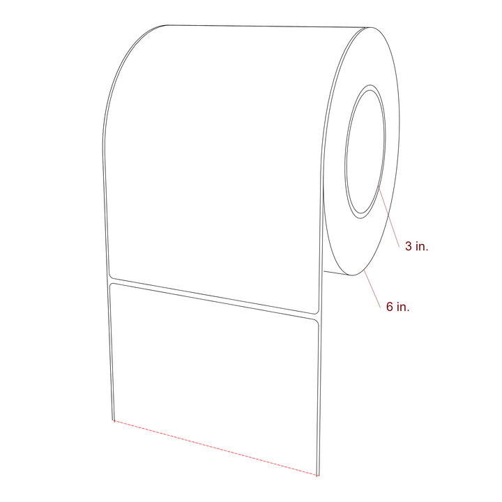 5.5 Inch x 7.75 Inch Rectangle Inkjet Label Roll - 3 Inch Core - 6 Inch Roll OD - 3D Perspective