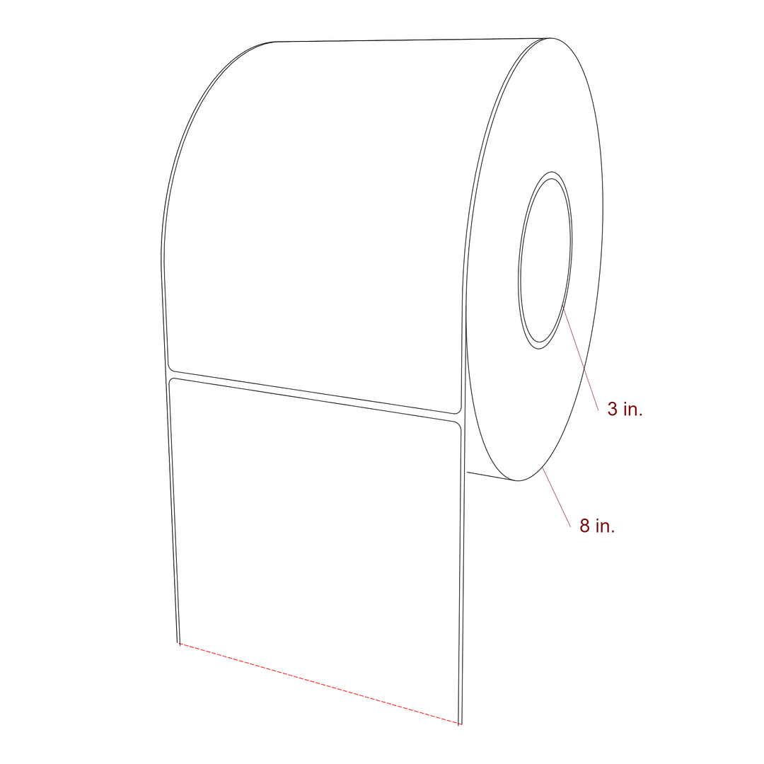 5.5 Inch x 7.75 Inch Rectangle Inkjet Label Roll - 3 Inch Core - 8 Inch Roll OD - 3D Perspective