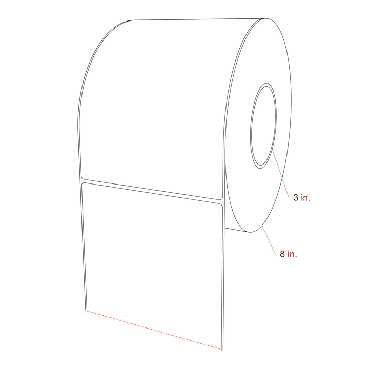 5.5 Inch x 7.75 Inch Rectangle Inkjet Label Roll - 3 Inch Core - 8 Inch Roll OD - 3D Perspective