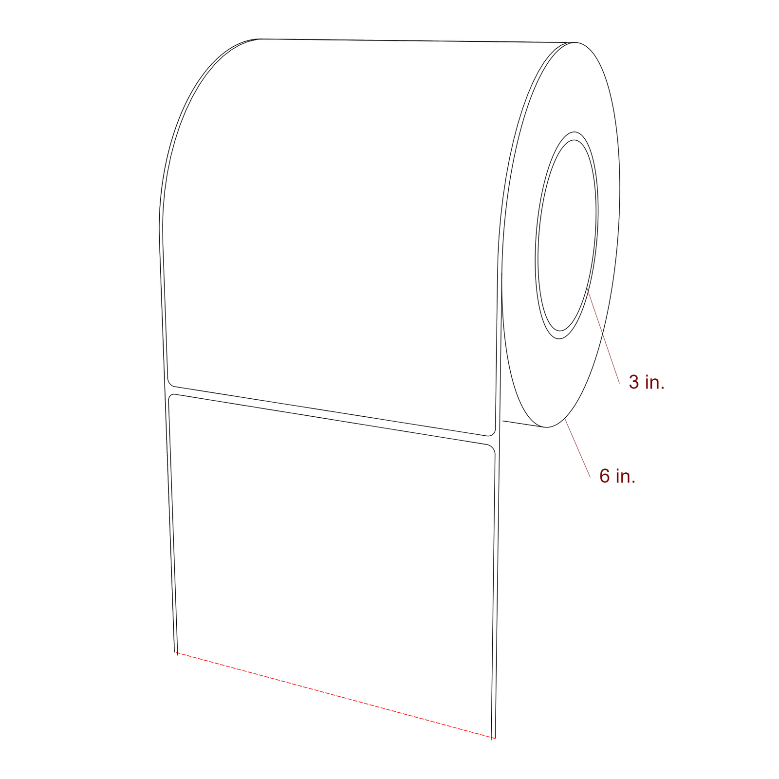 5.5 Inch x 7 Inch Rectangle Inkjet Label Roll - 3 Inch Core - 6 Inch Roll OD - 3D Perspective