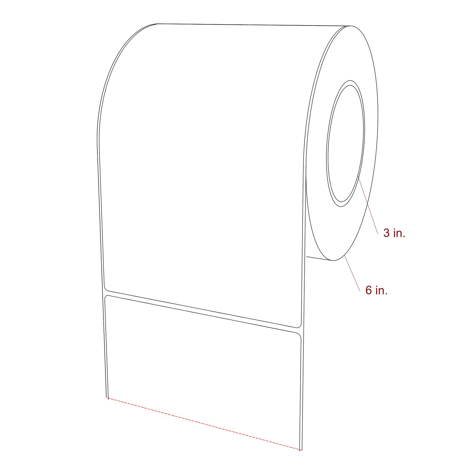 5.5 Inch x 8.5 Inch Rectangle Inkjet Label Roll - 3 Inch Core - 6 Inch Roll OD - 3D Perspective