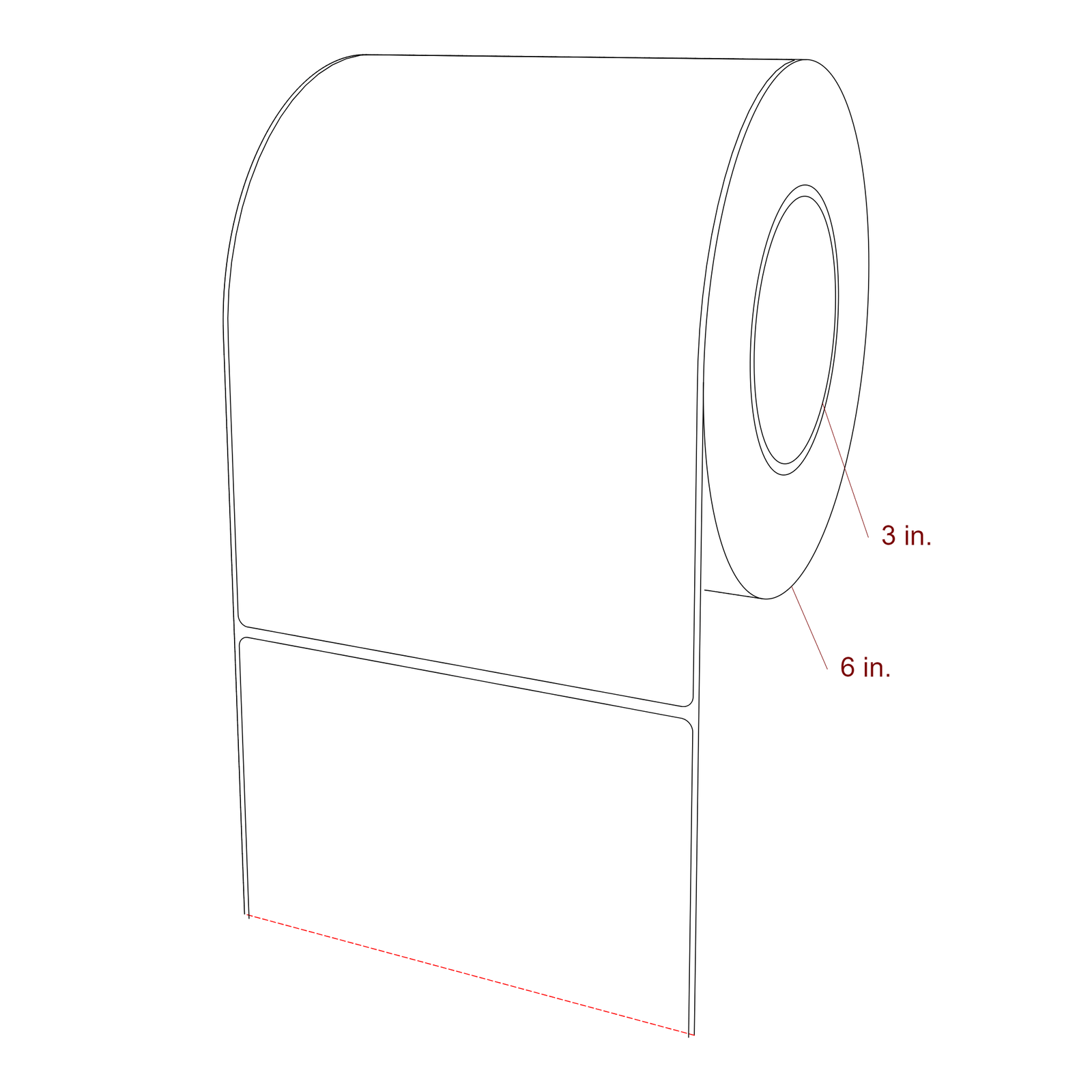 5.5 Inch x 8 Inch Rectangle Inkjet Label Roll - 3 Inch Core - 6 Inch Roll OD - 3D Perspective
