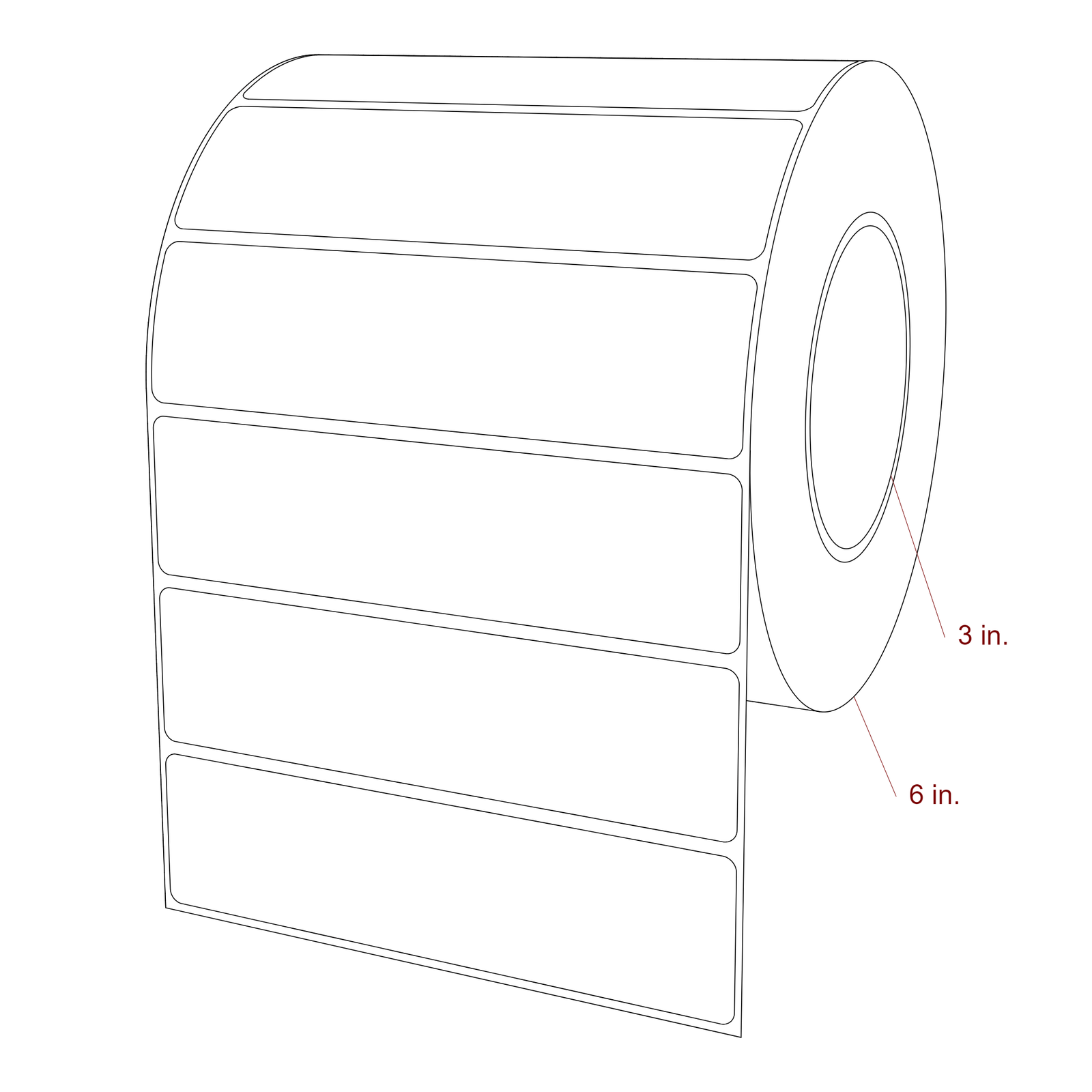 5.75 Inch x 1.5 Inch Rectangle Inkjet Label Roll - 3 Inch Core - 6 Inch Roll OD - 3D Perspective