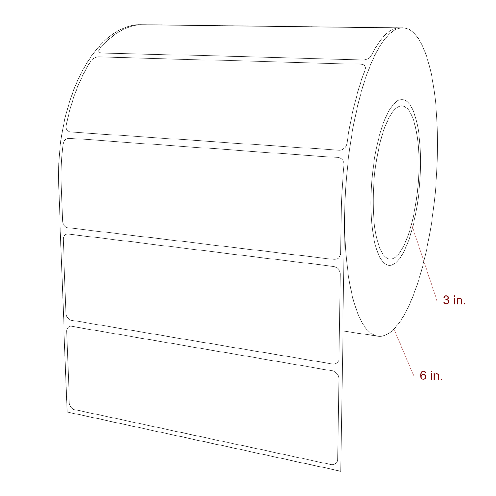 5.75 Inch x 1.75 Inch Rectangle Inkjet Label Roll - 3 Inch Core - 6 Inch Roll OD - 3D Perspective