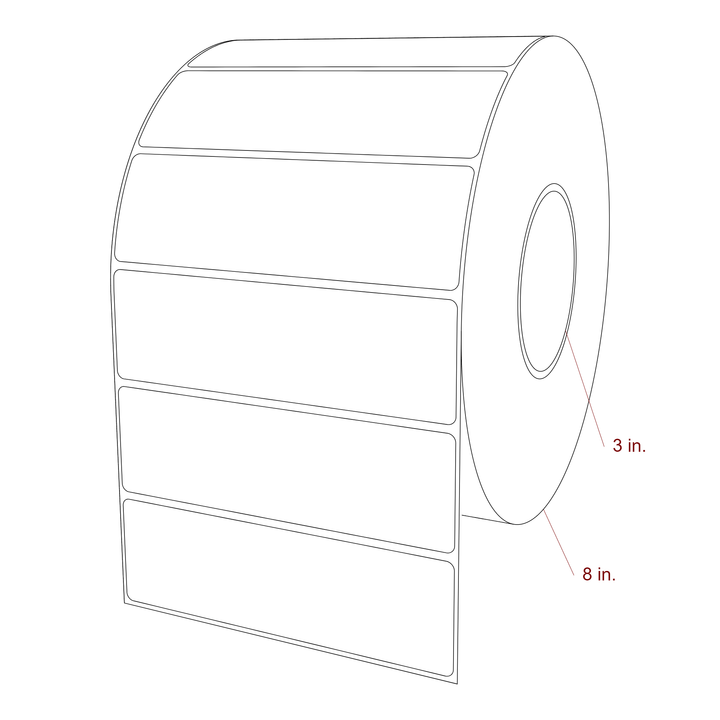 5.75 Inch x 1.75 Inch Rectangle Inkjet Label Roll - 3 Inch Core - 8 Inch Roll OD - 3D Perspective