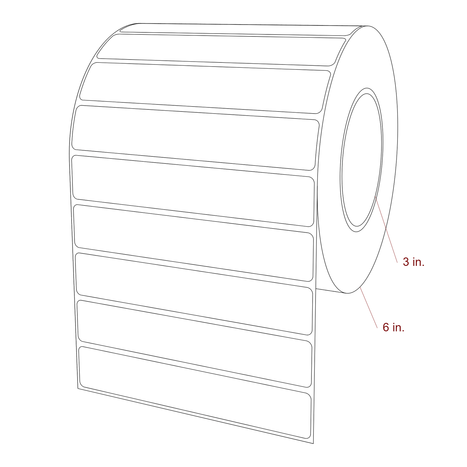 5.75 Inch x 1 Inch Rectangle Inkjet Label Roll - 3 Inch Core - 6 Inch Roll OD - 3D Perspective