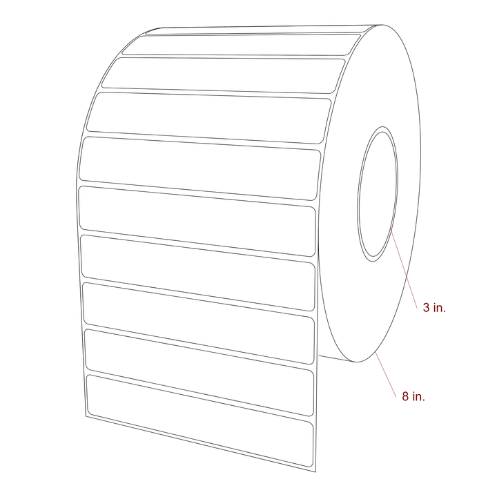 5.75 Inch x 1 Inch Rectangle Inkjet Label Roll - 3 Inch Core - 8 Inch Roll OD - 3D Perspective