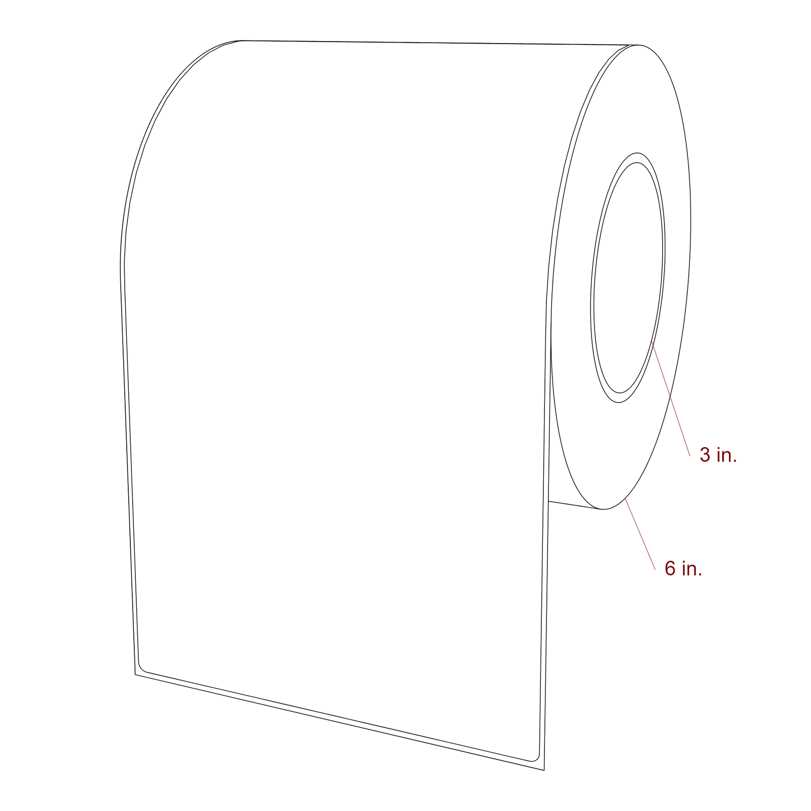 5.75 Inch x 10 Inch Rectangle Inkjet Label Roll - 3 Inch Core - 6 Inch Roll OD - 3D Perspective
