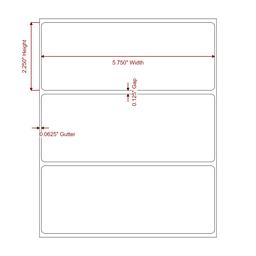5.75 Inch x 2.25 Inch Rectangle Inkjet Label Roll - 2D Drawing